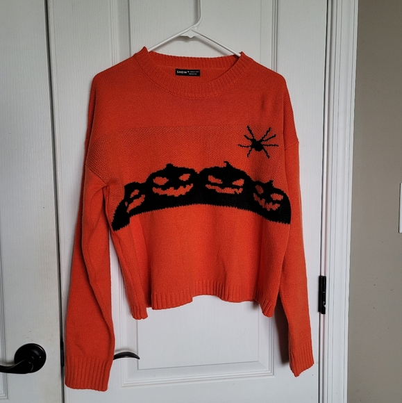 SHEIN Halloween Pumpkin & Spider Pattern Sweater | Size Large | LIKE NEW - Picture 2 of 5